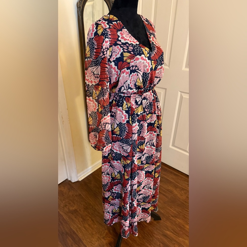 Boden Metallic Detail Maxi Dress Petal Stamp Print Size 8 Boho Floral - Picture 5 of 8